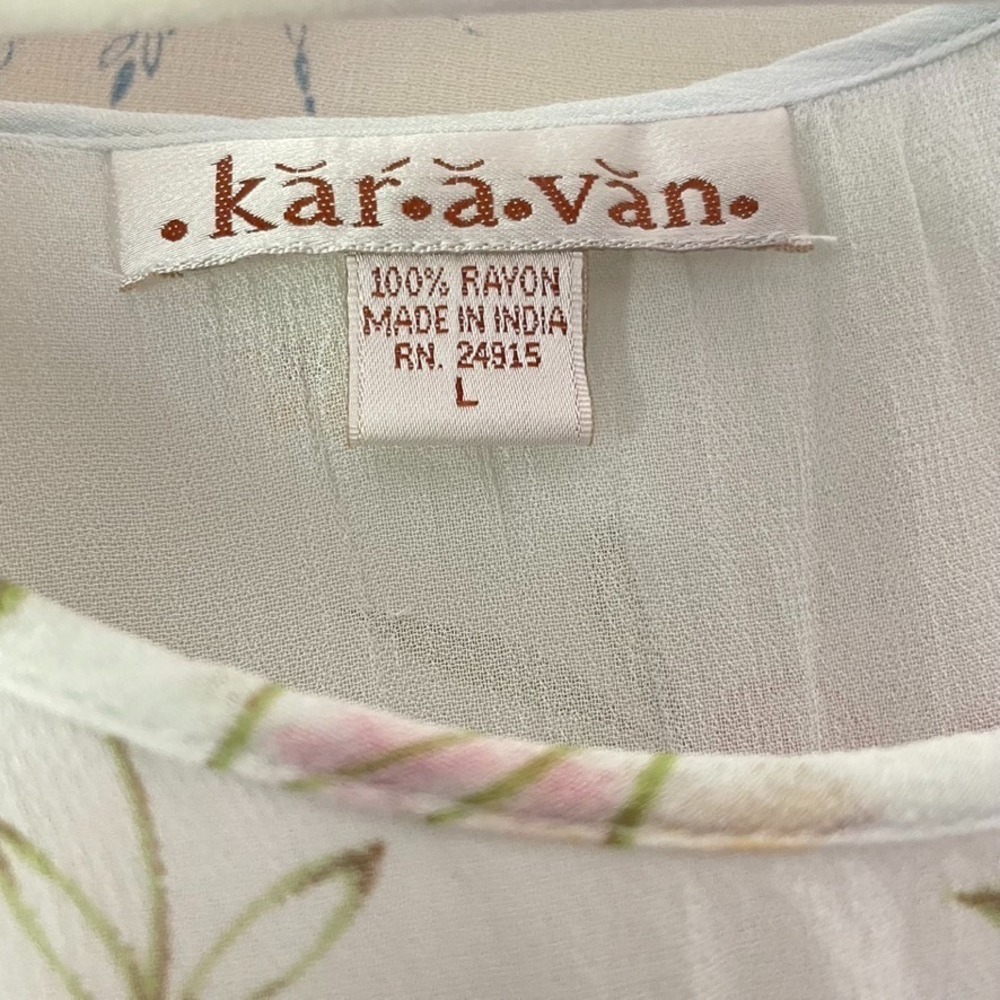Karavan Light Blue Vintage Floral‎ Sheer Lined Flutter Sleeve Dress Size Large - Picture 5 of 6